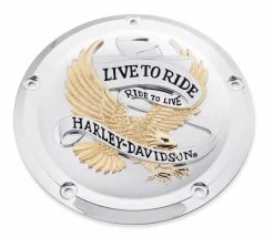 Harley Davidson Derby Deckel Live To Ride Gold & Chrom